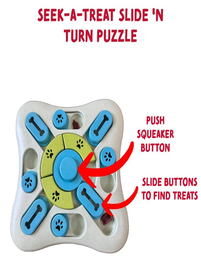 SPOT Seek A Treat Slide' N Turn Puzzle -Interactive Dog Puzzle Toy for Small, Medium & Large Smart Dogs and Cats, Squeaky, Enrichment and Mentally Stimulating Toy for Training and Boredom Buster - Image 2